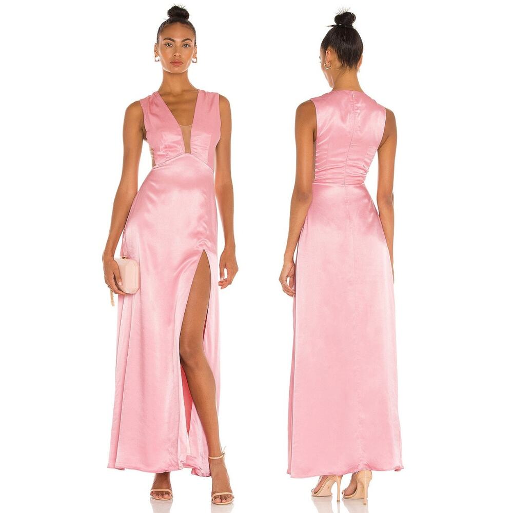 SAU LEE Genevie Gown Satin Plunge Sleeveless Bridesmaid Prom Formal Gala Party 2